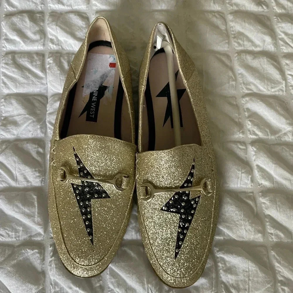 Nine West metallic glitter lighting loafer flats
